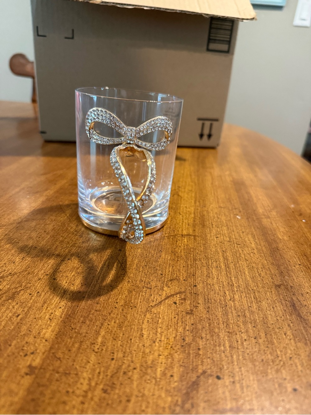 Crystal Ribbon Accent Glass - Gold & Clear Rhinestone
